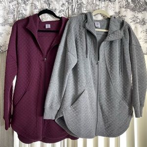 Tunic length zip up light weight jacket